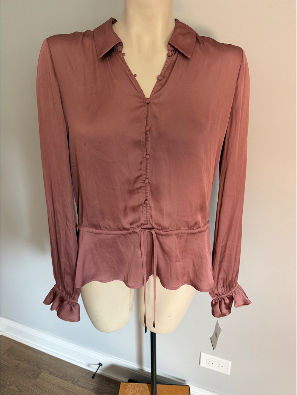 Paige Women's Long Sleeve Button Front Blouse in Rose Brown, Size Small‎
